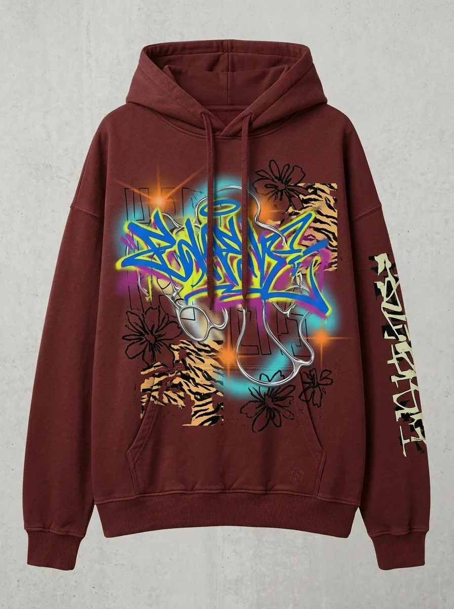 Unisex Pulse Graffiti Tiger Floral Graphic Hoodie