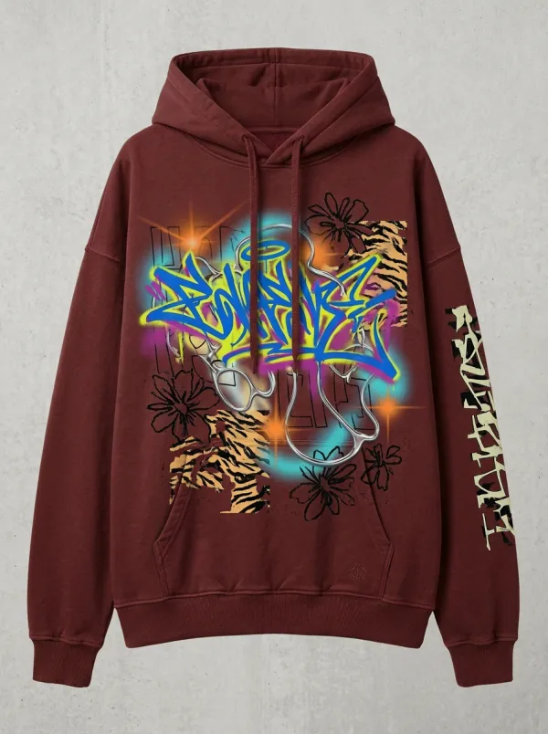 Unisex Pulse Graffiti Tiger Floral Graphic Hoodie