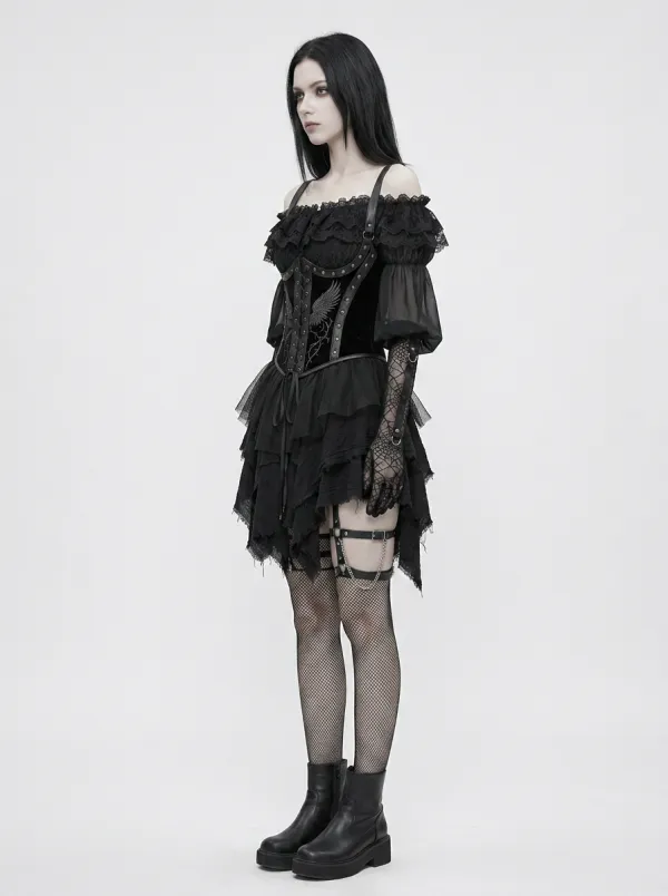 Women's Gothic Wing Thorn Embroidered Lace-up Corset Top