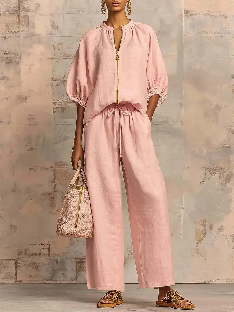 Wide-Leg Denim Stretch Women's Matching Set