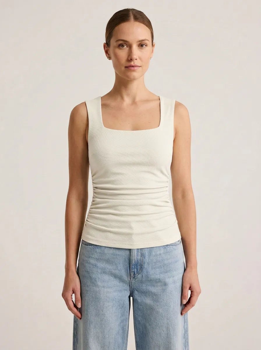 Ruched Square-Neck Side-Ruched Ruched Tank Top
