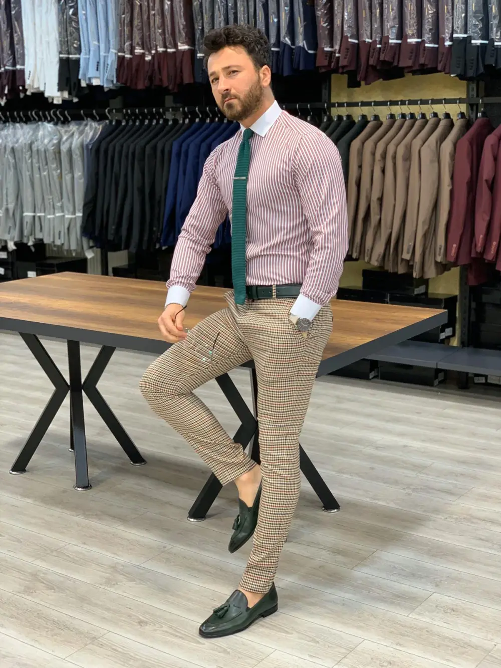 Refined Tailored Slim Fit Plaid Tailored Trousers