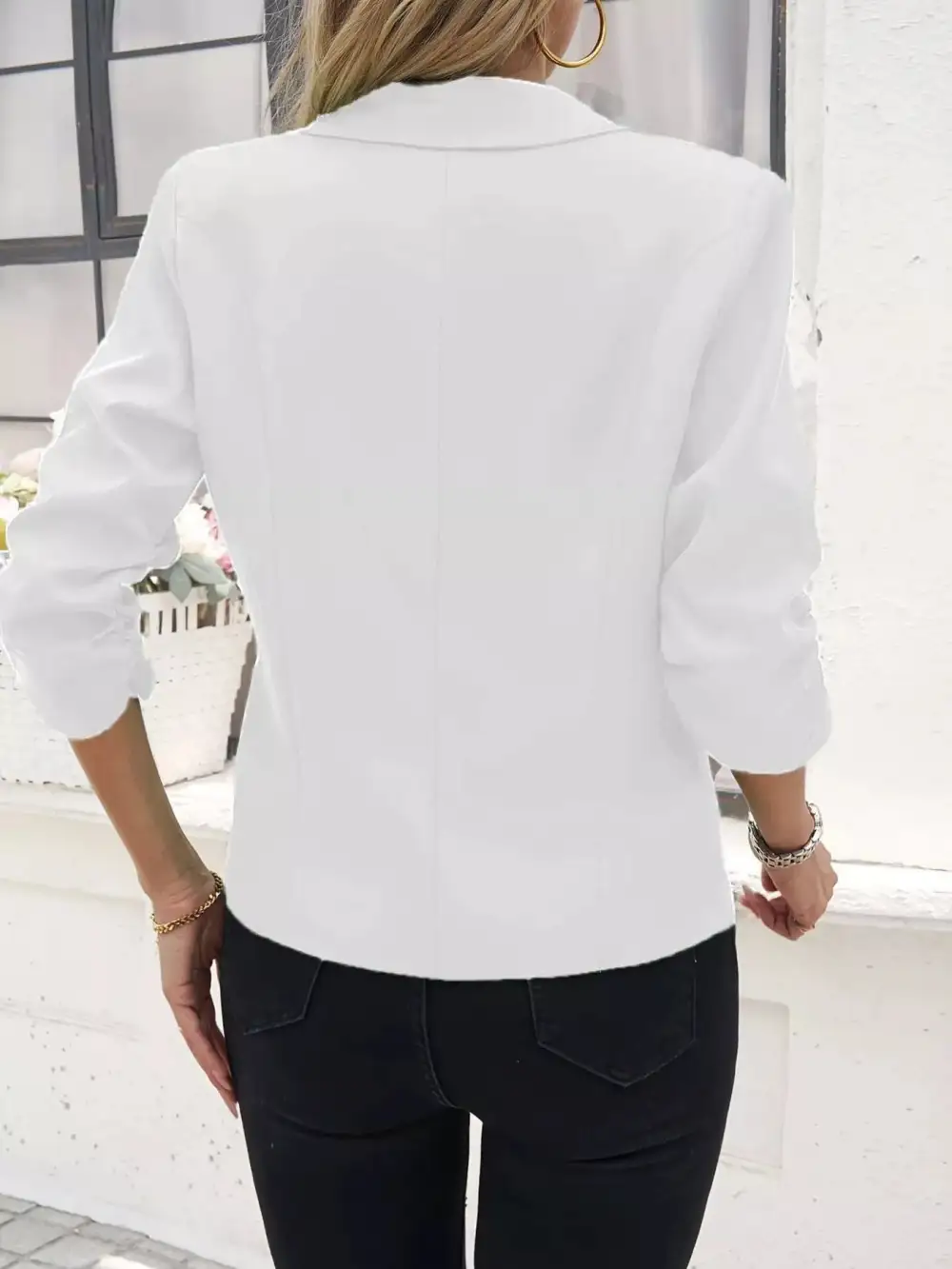 Single-Button Lapel-Collar Ruched Blazer