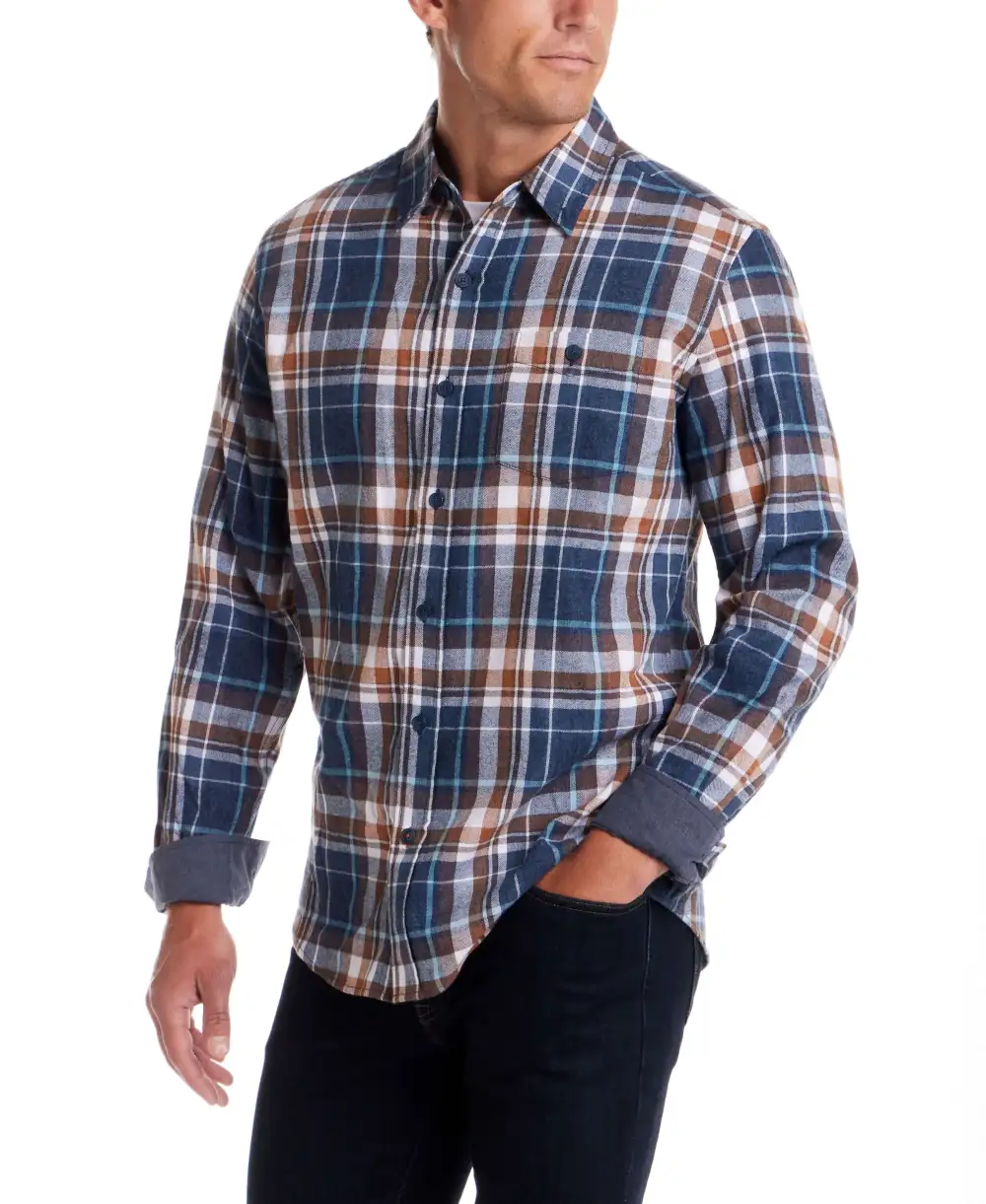Men's Structured Plaid Flannel Brushed Shirt