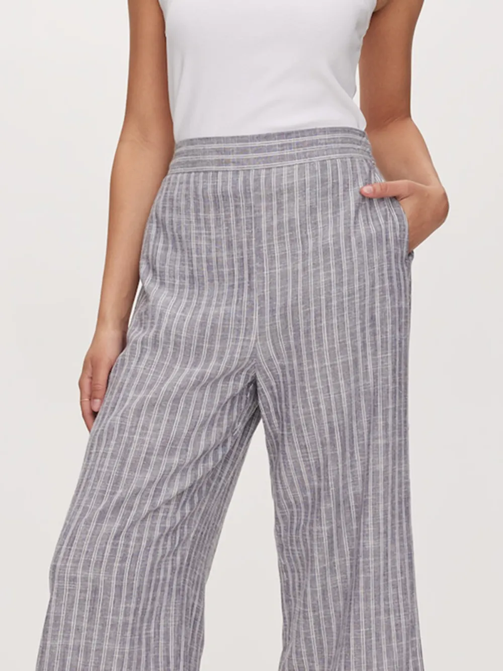 Fine Striped Cropped Wide-Leg Pants