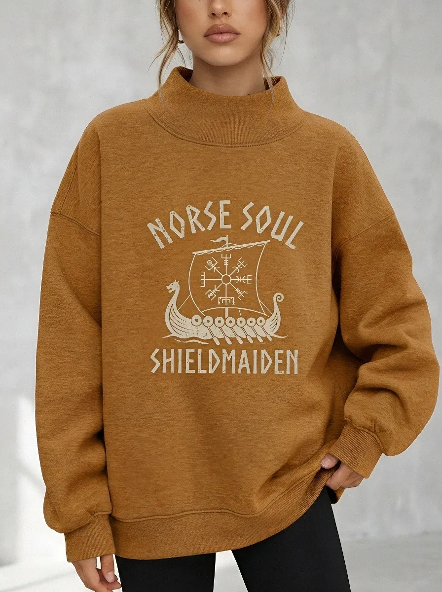 Women's Norse Soul Shieldmaiden Viking Ship Printed Sweatshirt