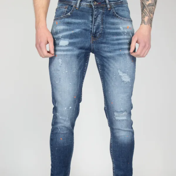 Modern Skinny Fit Paint Splatter Artistic Detail Jeans