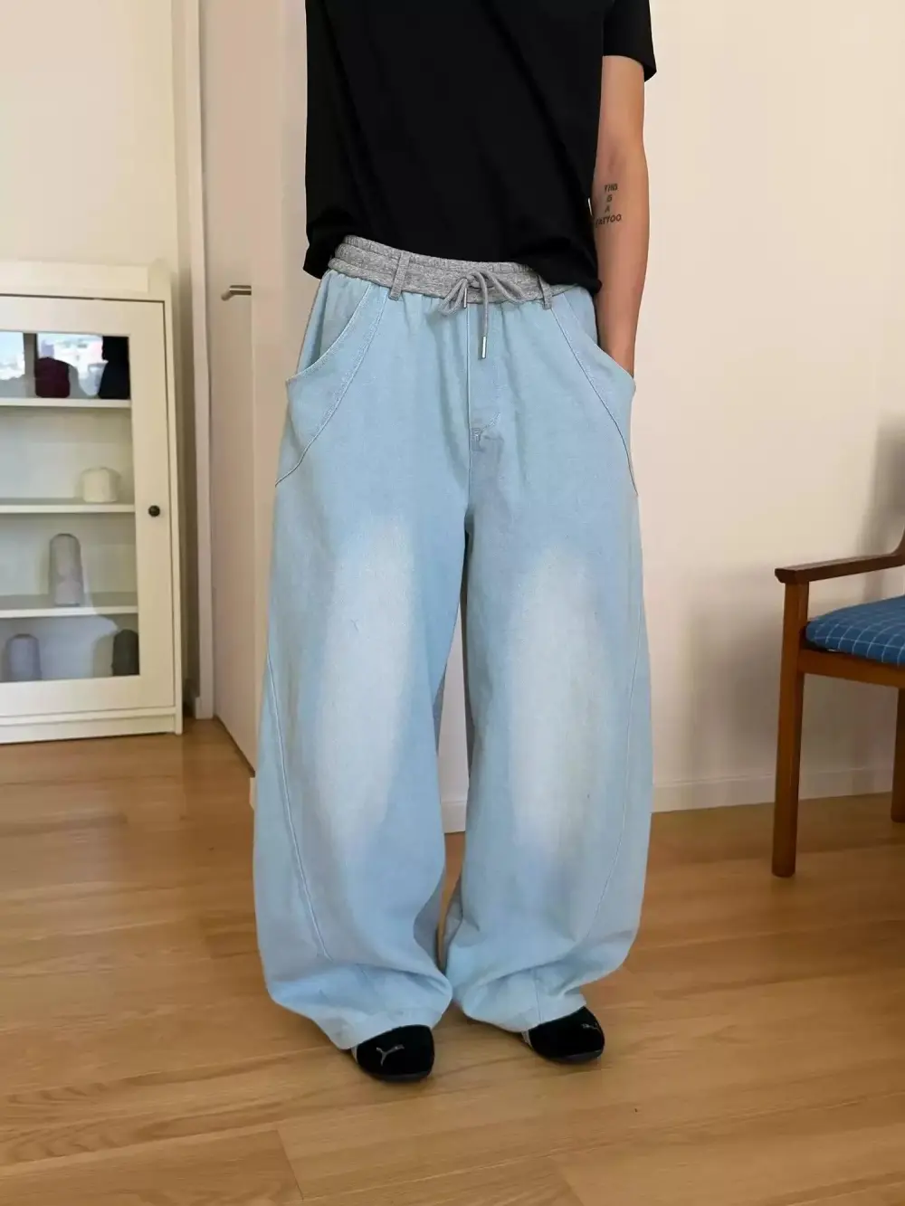 Light Wash Drawcord Jeans