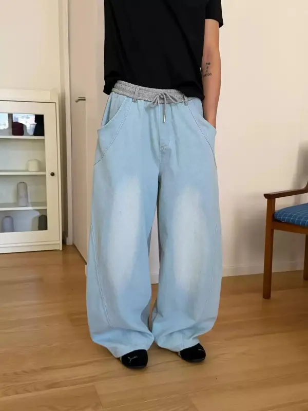 Light Wash Drawcord Jeans