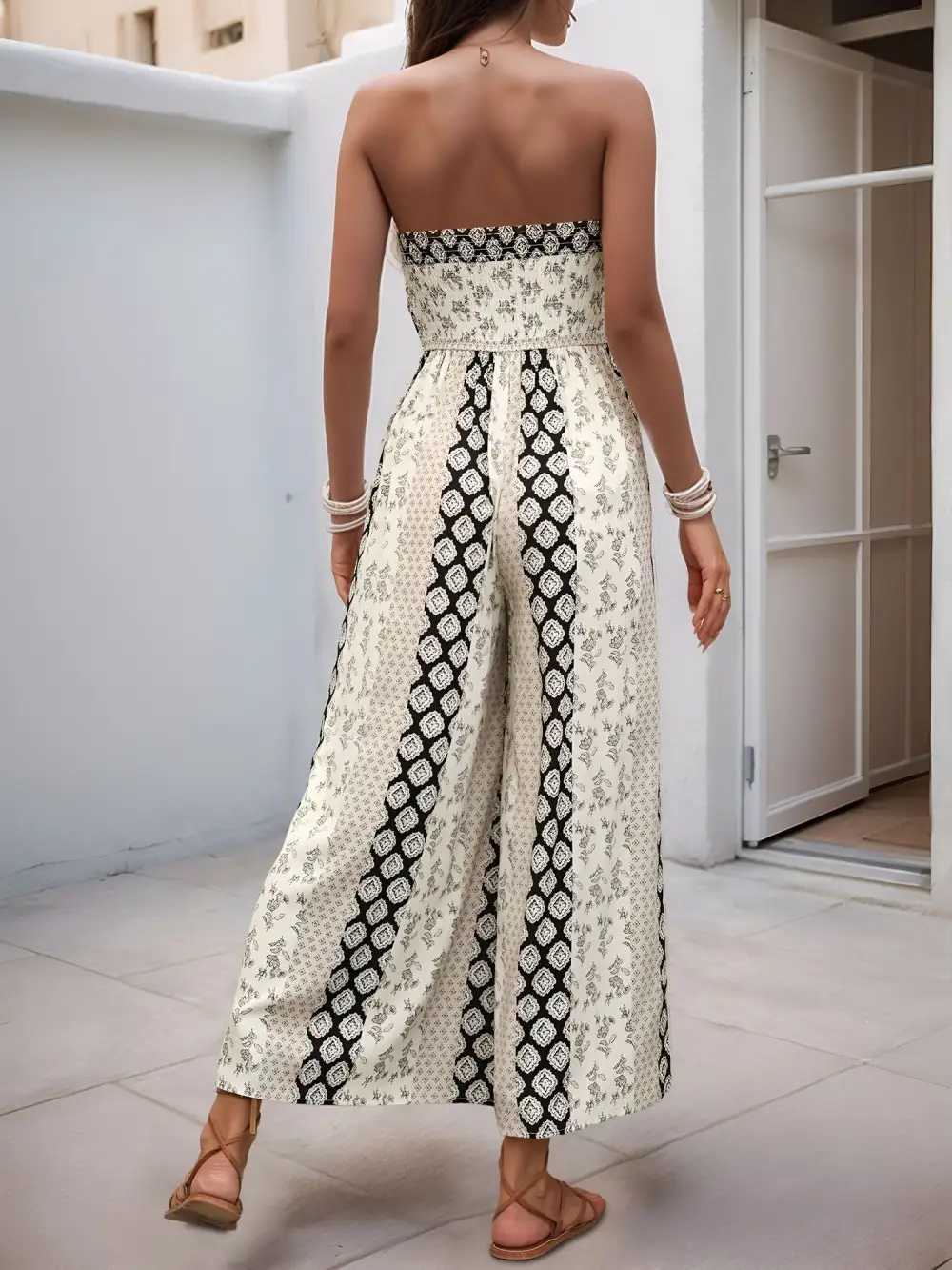 Boho Floral Strapless Wide-Leg Jumpsuit