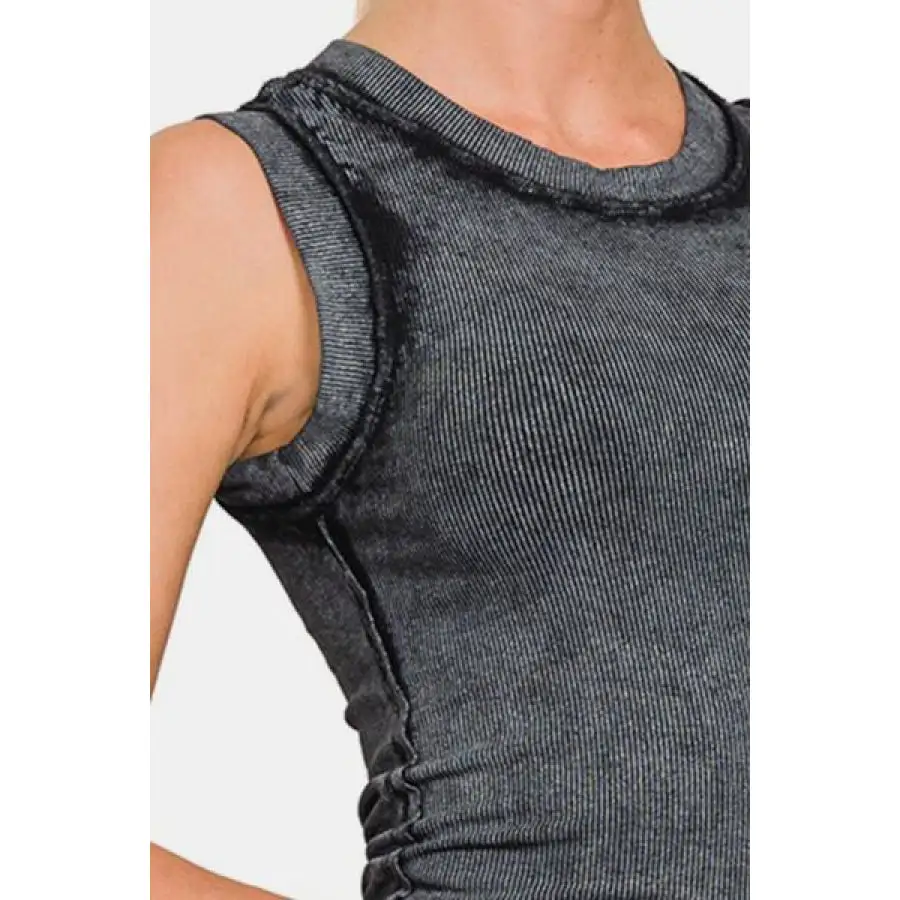 Washed Ribbed Round Neck Slim Tank