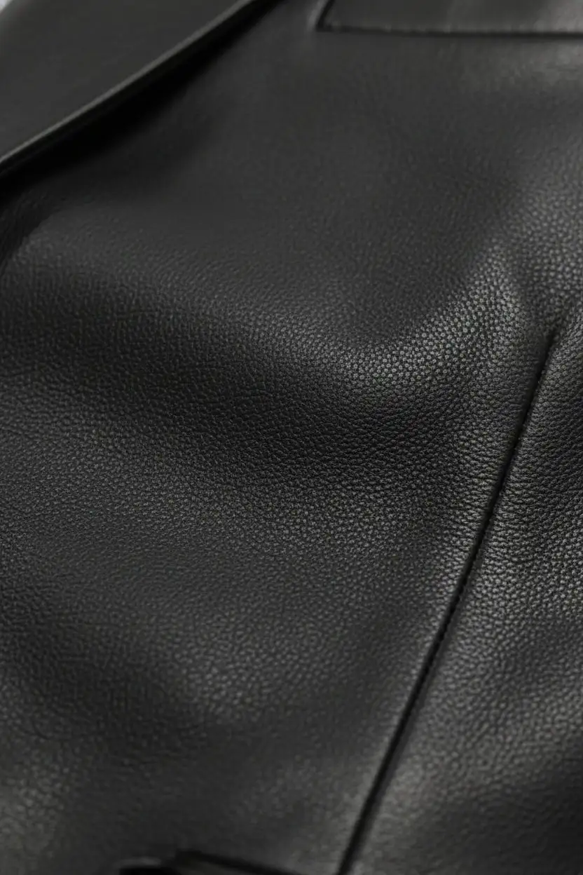 Leather Double Breasted Lapel Collar Jacket