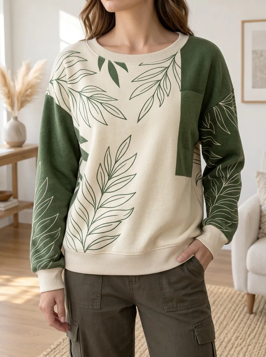 Women's Color-Block Leaf Print Sweatshirt