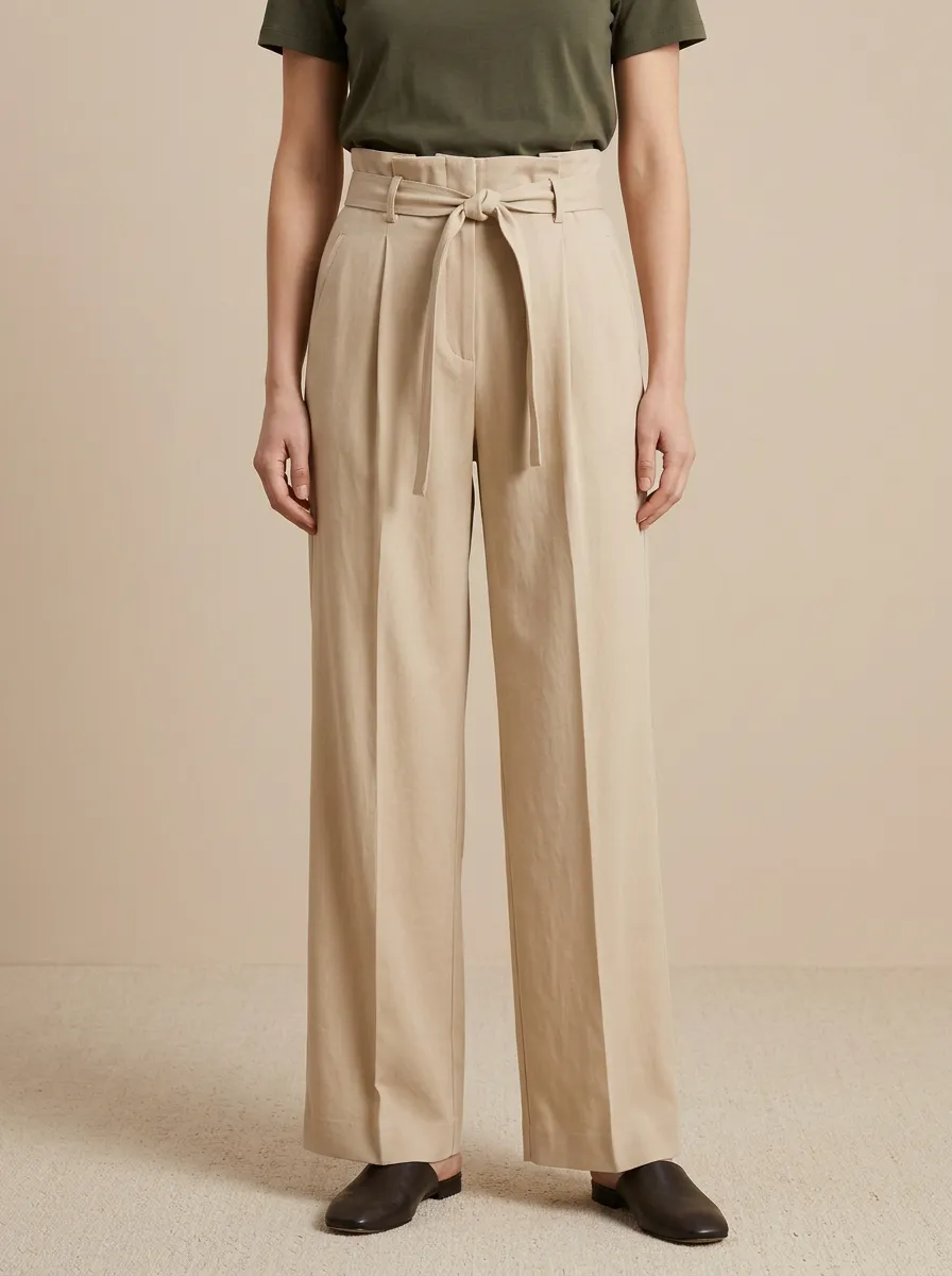 Casual Belted High Rise Wide Leg Pants