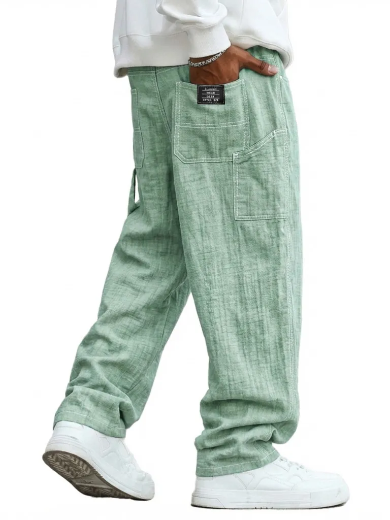 Comfort Fit Linen Blend Utility Pocket Trousers