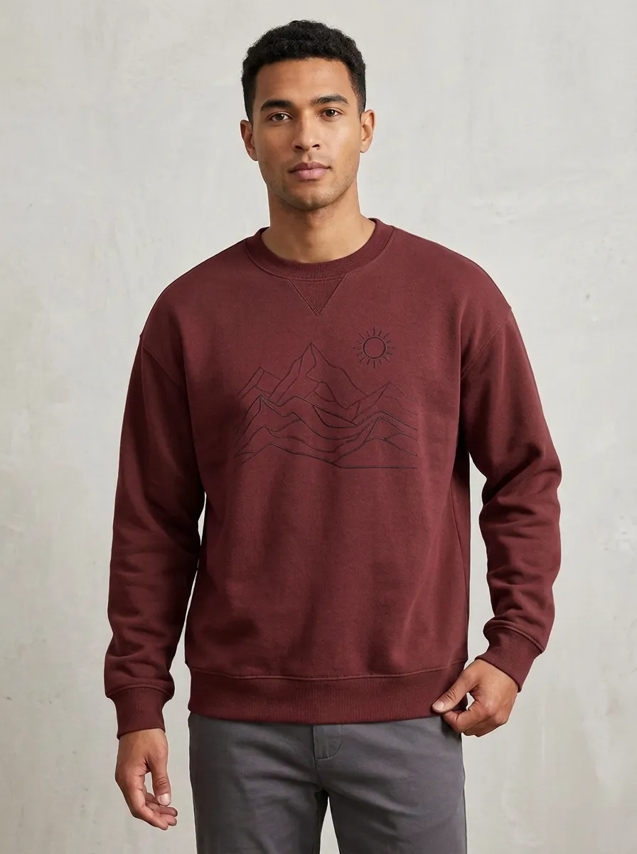 Men's Olive Green Outdoor Mountain Sun Fleece Sweatshirt