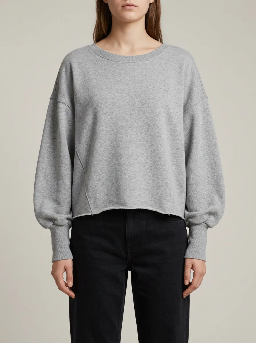 Women's Minimalist Heart Embroidery Grey Printed Hoodie