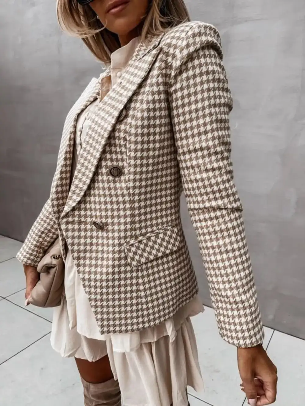 Refined Double-Breasted Houndstooth Blazer