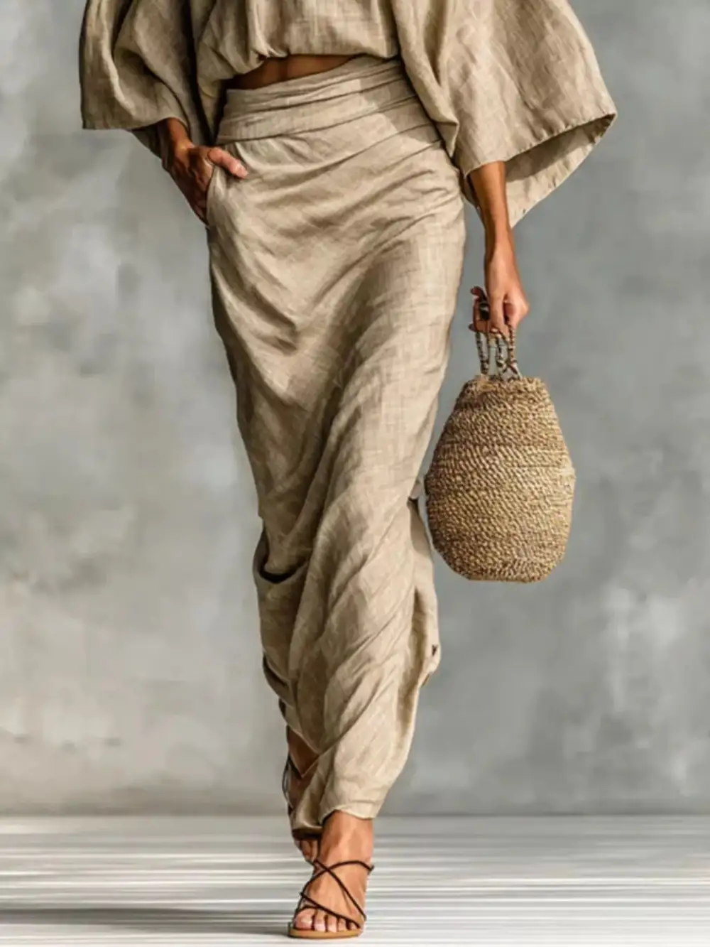 Kimono Sleeve Top and Ruched Skirt Set