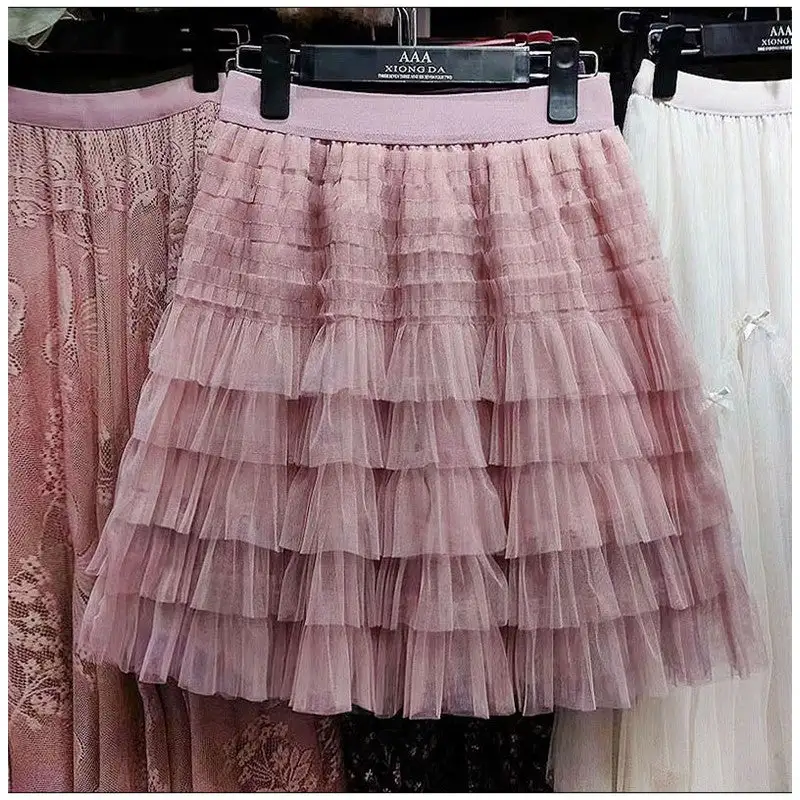 Polished High Waist Layered Mesh Short Skirt