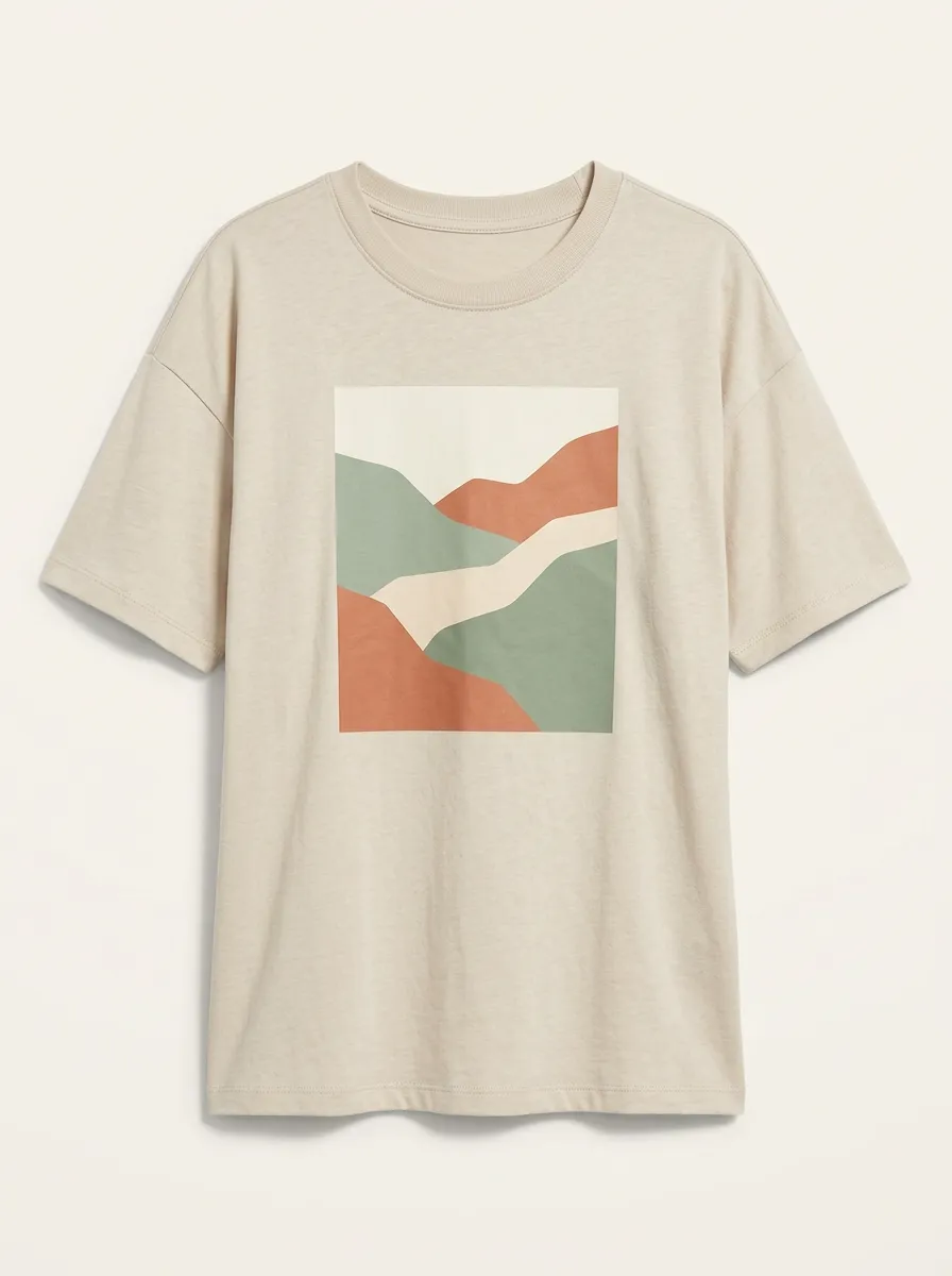 Women's Abstract Mountain Landscape Graphic Crewneck T-Shirt
