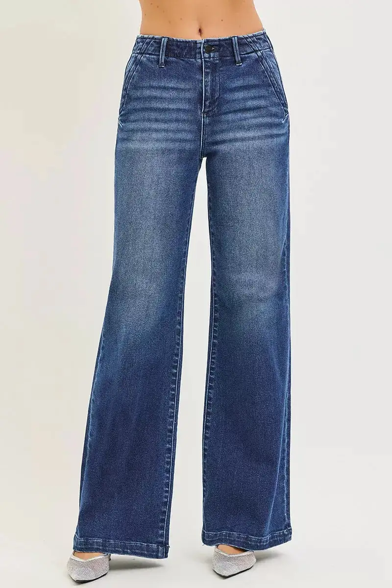 Daytime Denim High Rise Wide Leg Pocketed Jeans