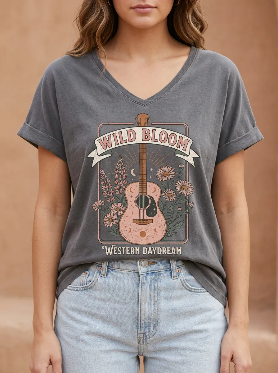 Easy-Wear Floral Western Women's V-Neck T-Shirt