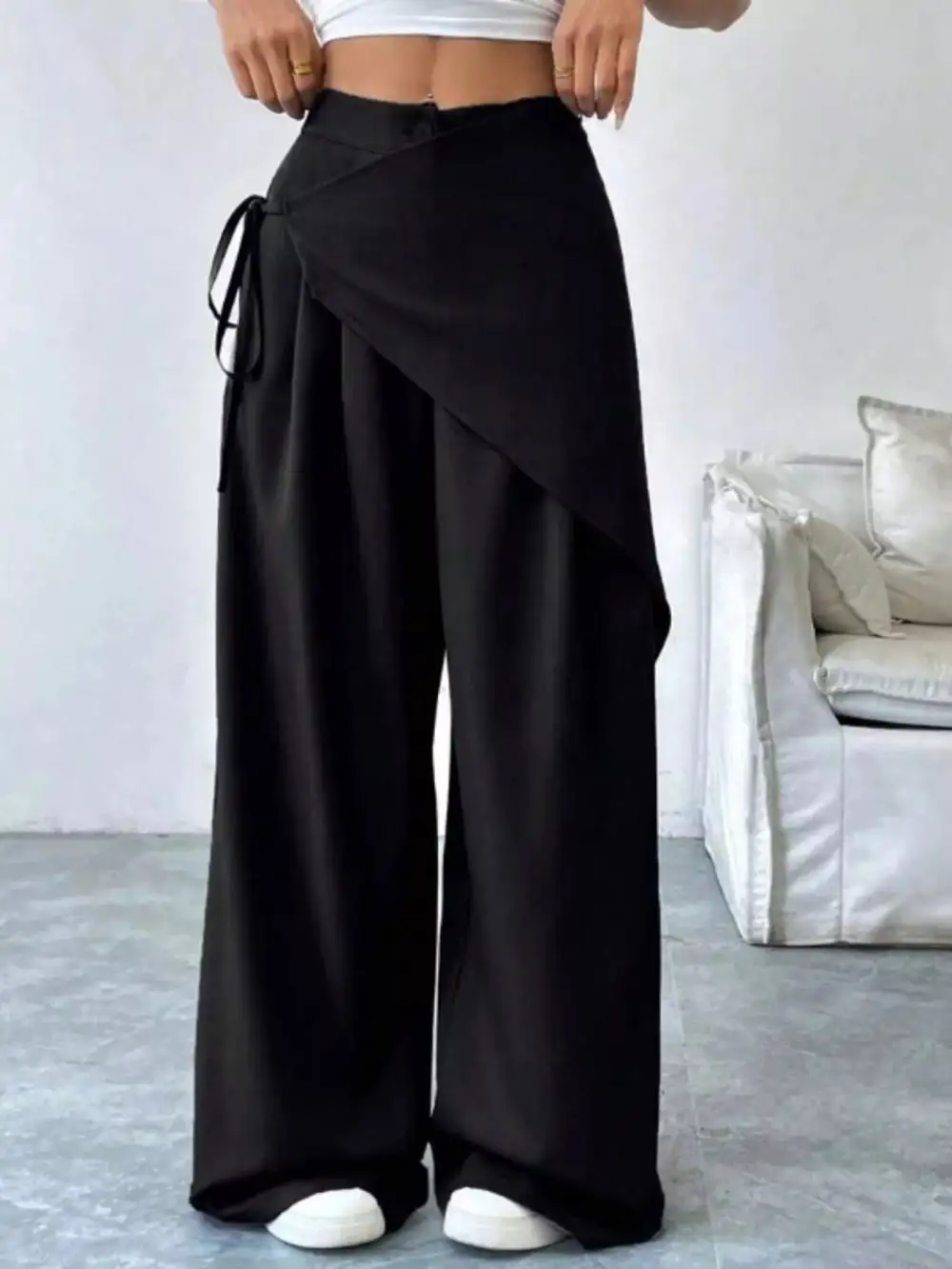 Wrap Front Wide Leg Pants