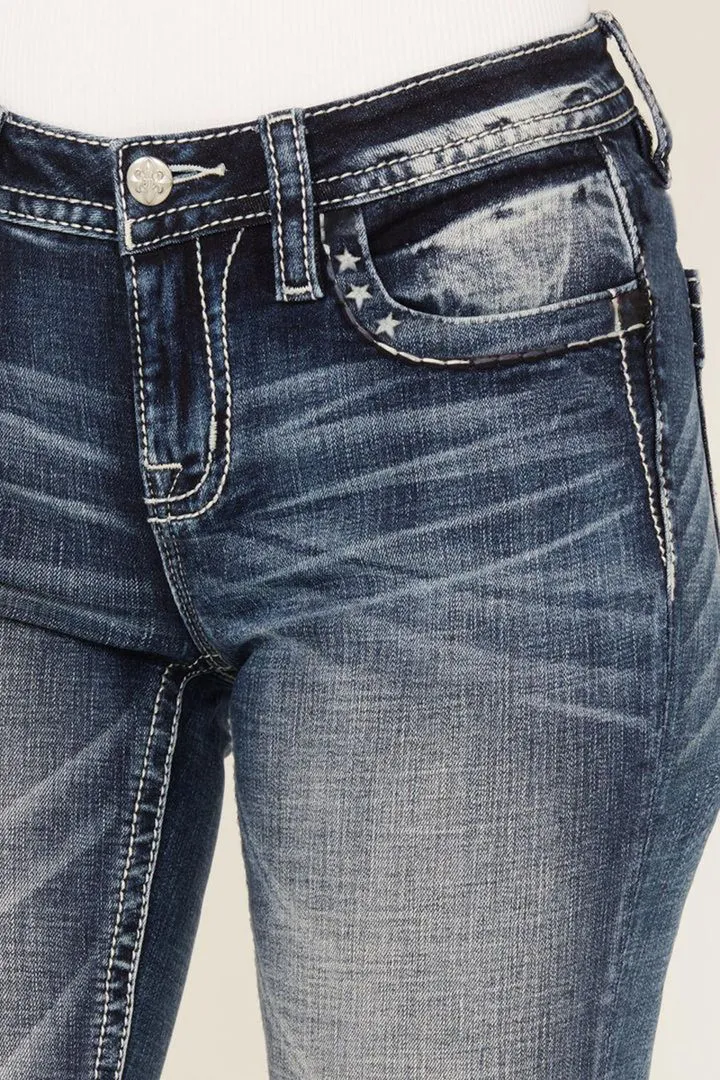 Mid Waist Wash Flare Leg Jeans