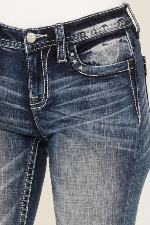 Mid Waist Wash Flare Leg Jeans