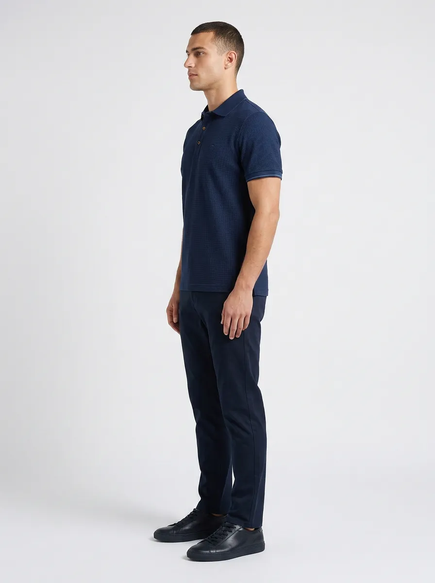 Waffle-Knit Compass-Detail Men's Polo Shirt