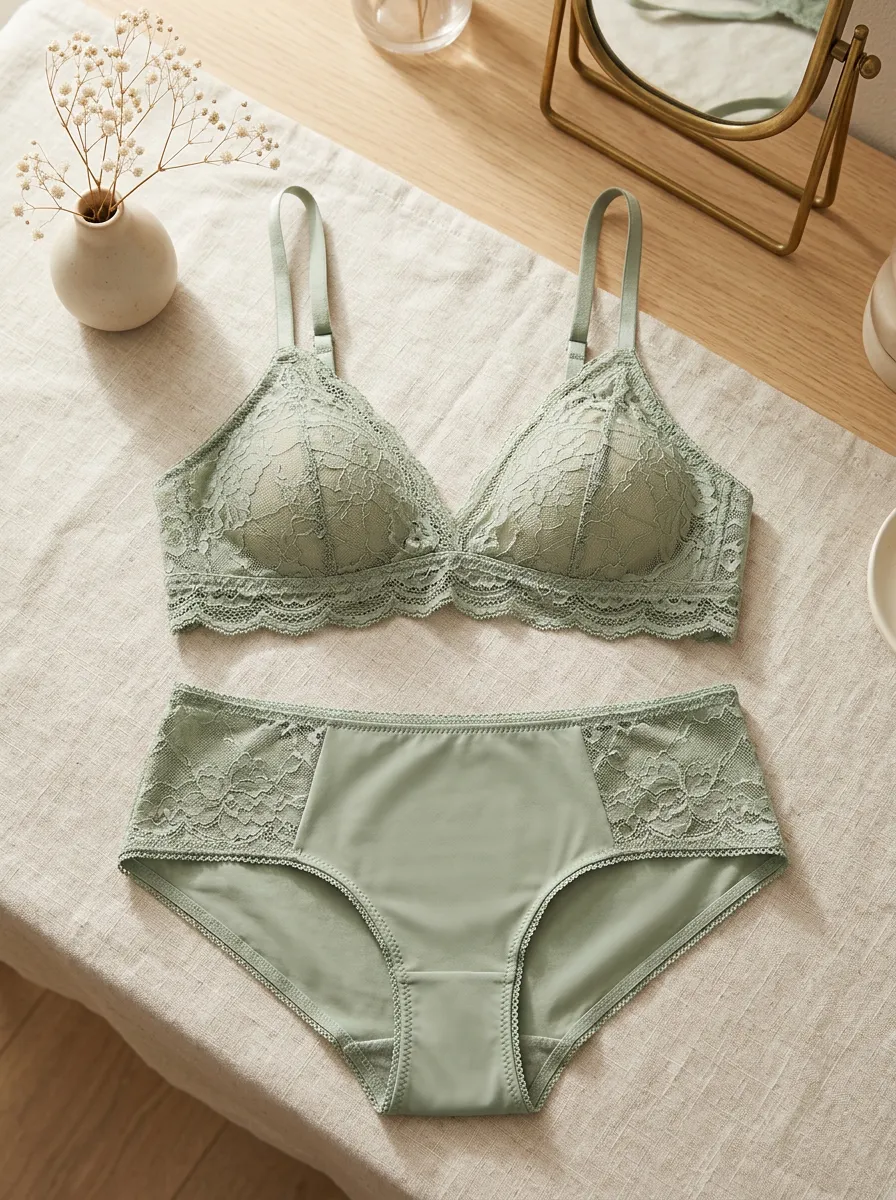 Women's Floral Lace Trimmed Lace Scalloped Lingerie Set