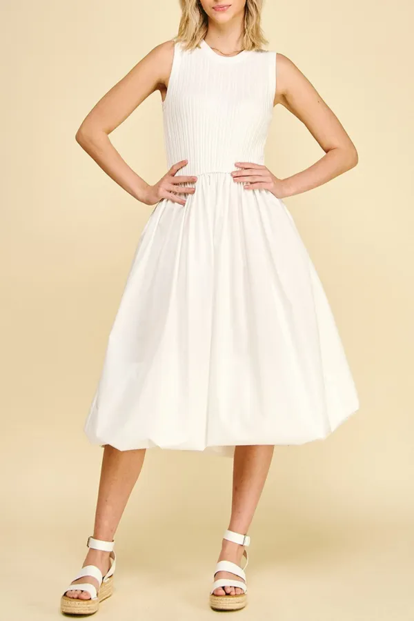 Sleeveless Contrast Detail Bubble Hem Midi Dress