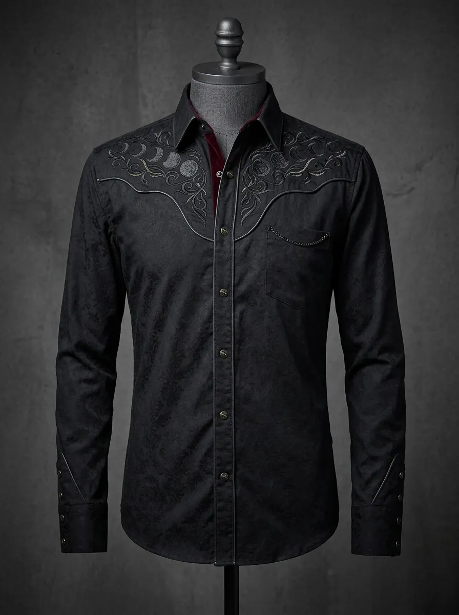 Midnight Moon Phase Moon Floral Edit Men's Gothic Shirt