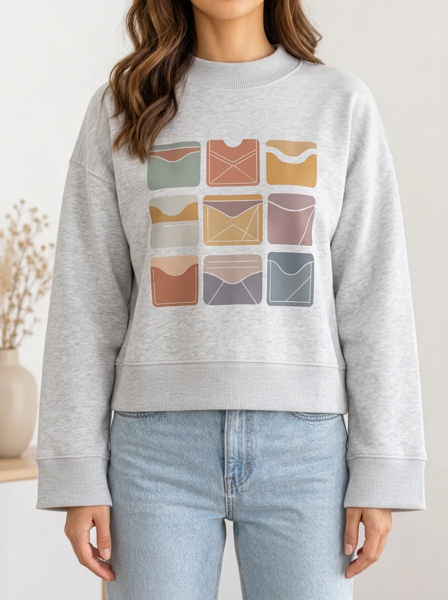 Envelope Grid Illustration Artwork Hoodie for Women