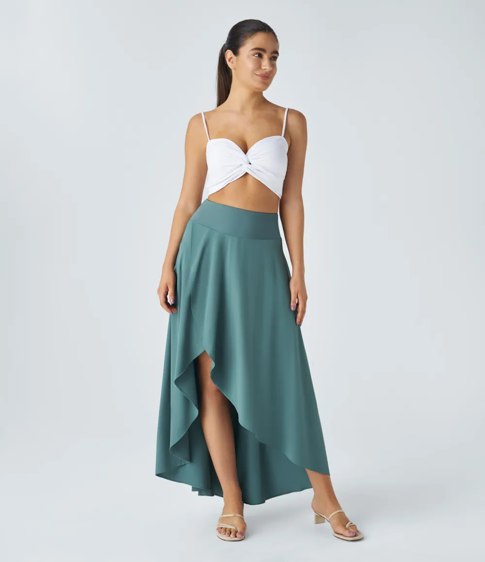 Breezeful High Waisted High Low Ruffle 2-in-1 Flowy Quick Dry Casual Regular Maxi Skirt