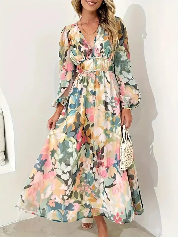 Print Long Sleeve Midi Dress