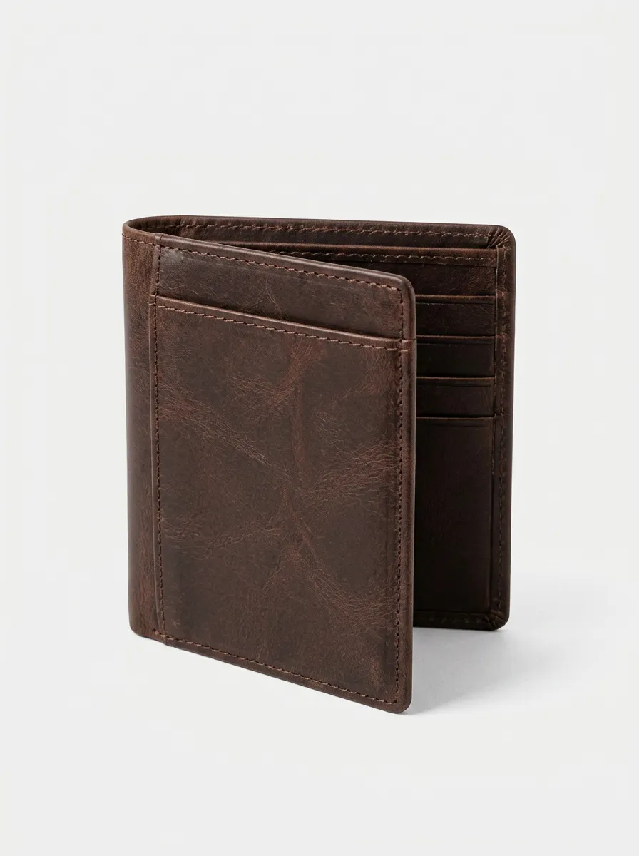 Men's Vintage Style Brown Leather Bifold Wallet