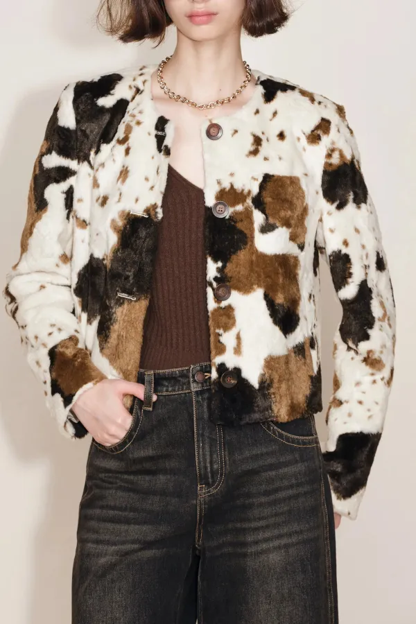 Cow Print Cropped Jacket