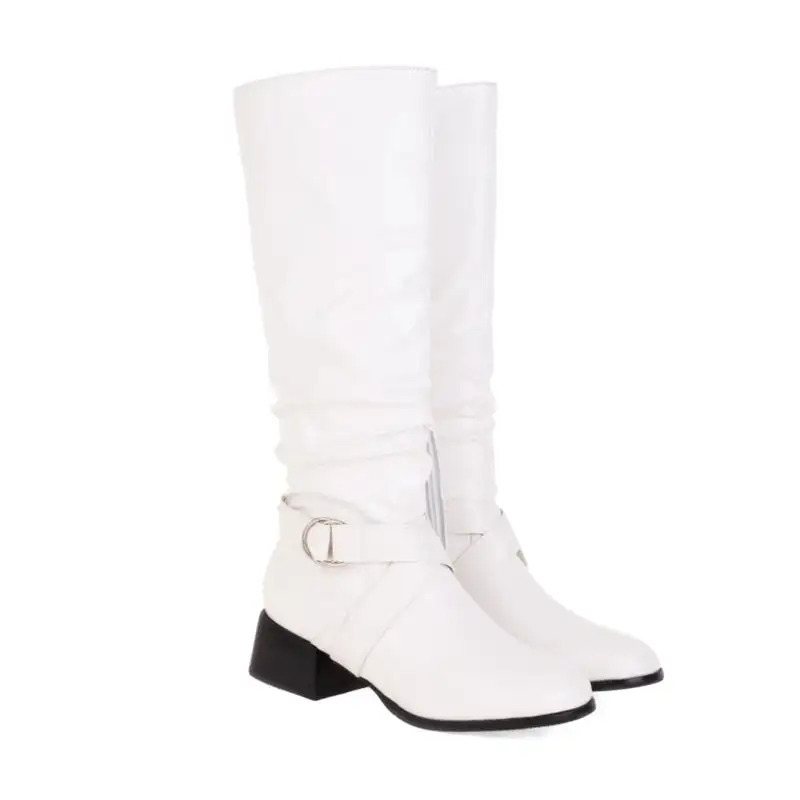 Low Block-Heel Knee-High Riding Boots