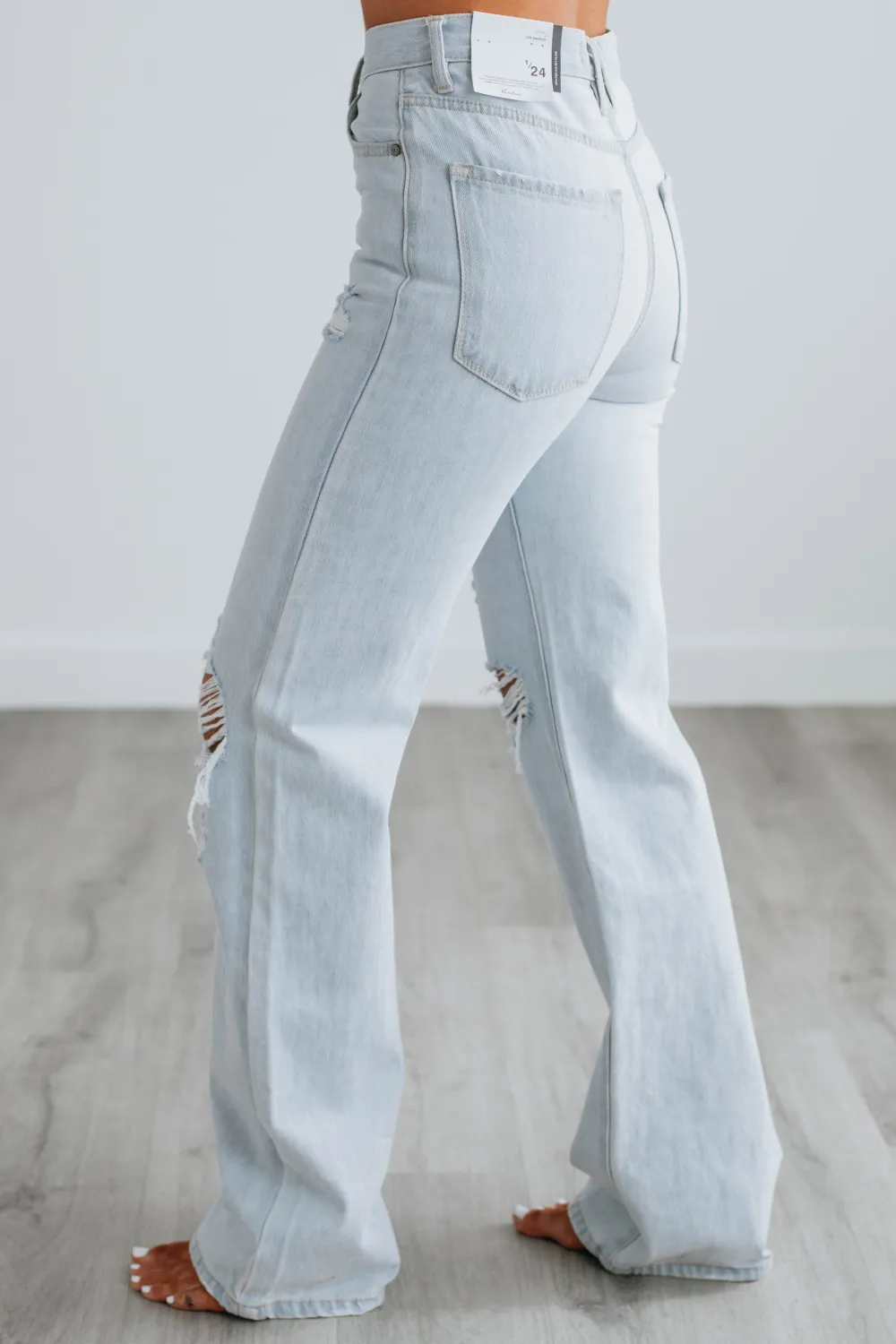 Distressed High Rise Wide Leg Jeans