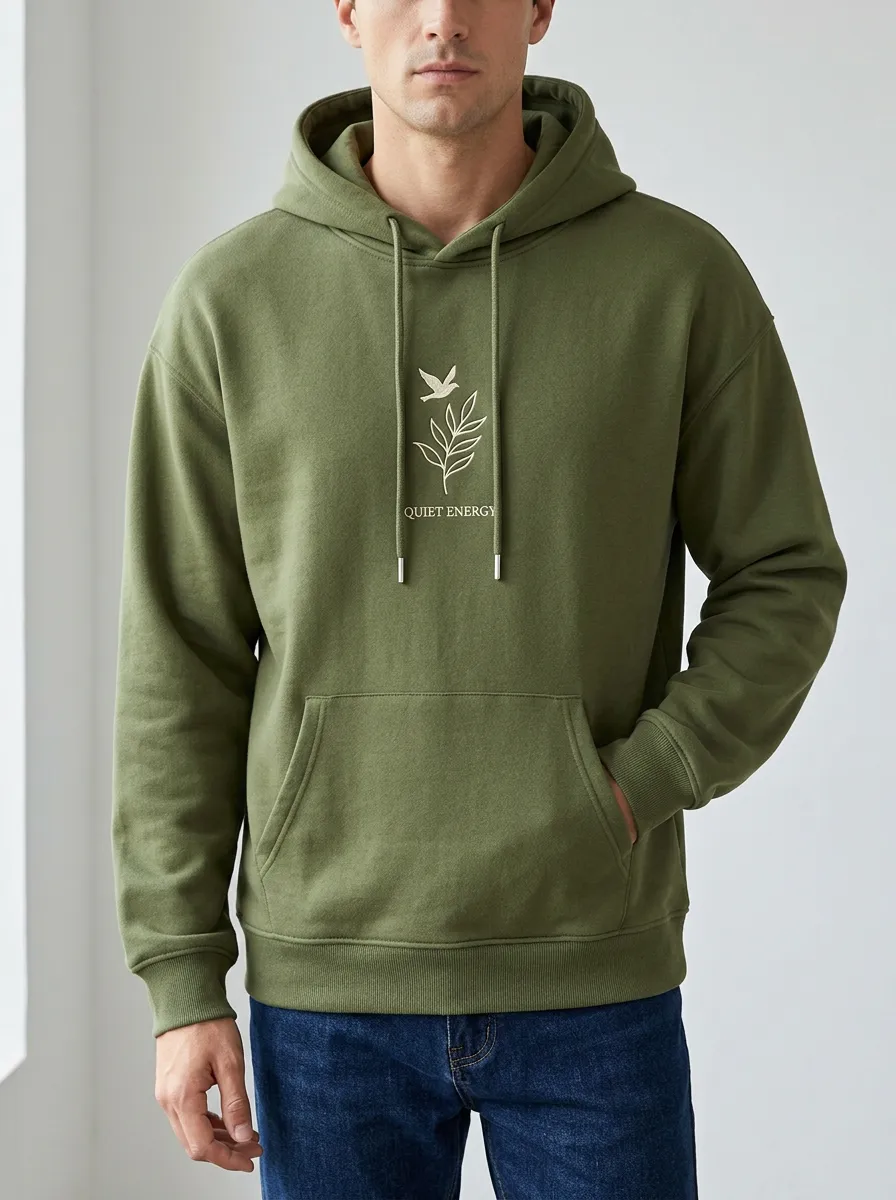 Men's Quiet Energy Bird Leaf Minimalist Print Hoodie