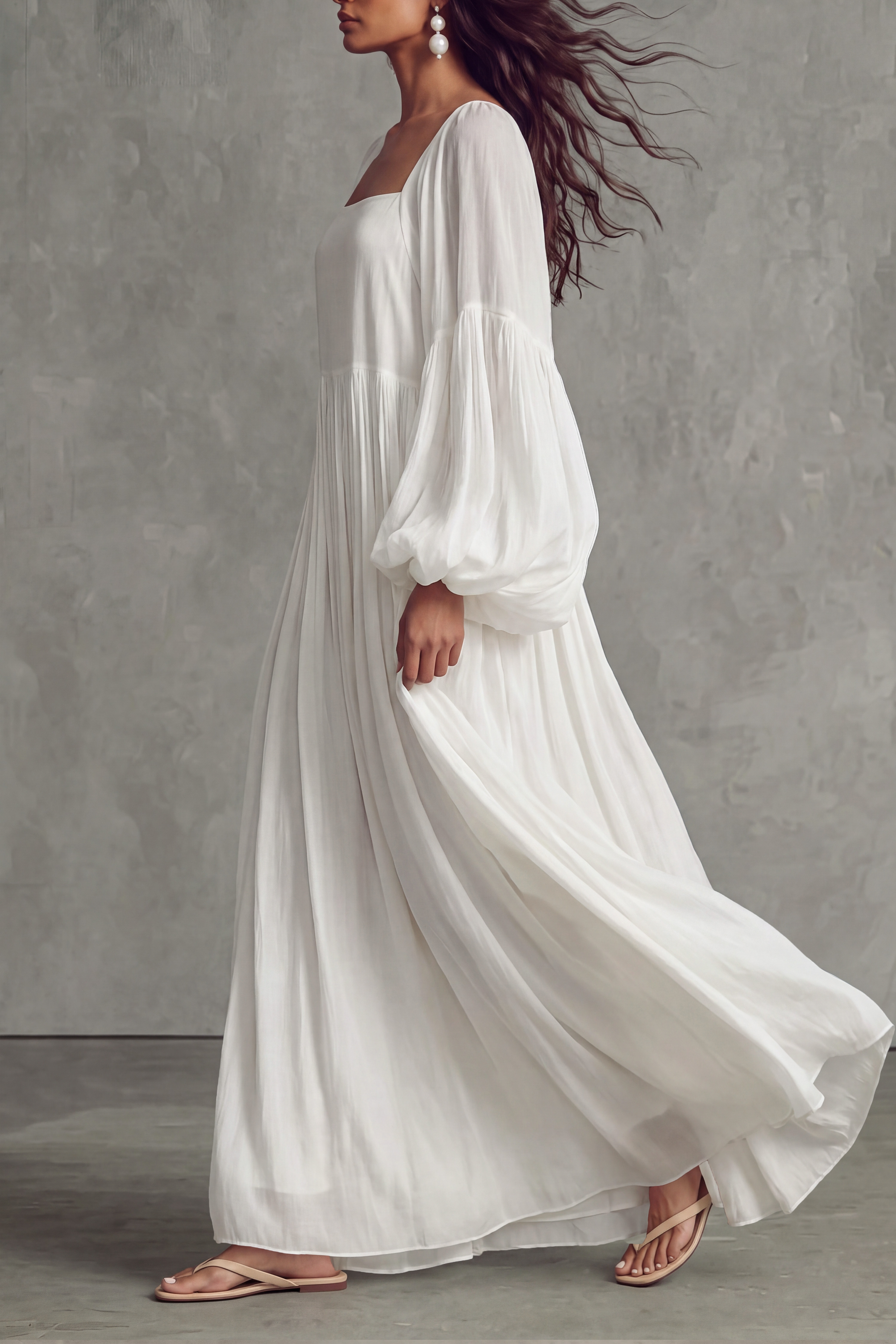 Square Neck Ruffle Maxi Dress
