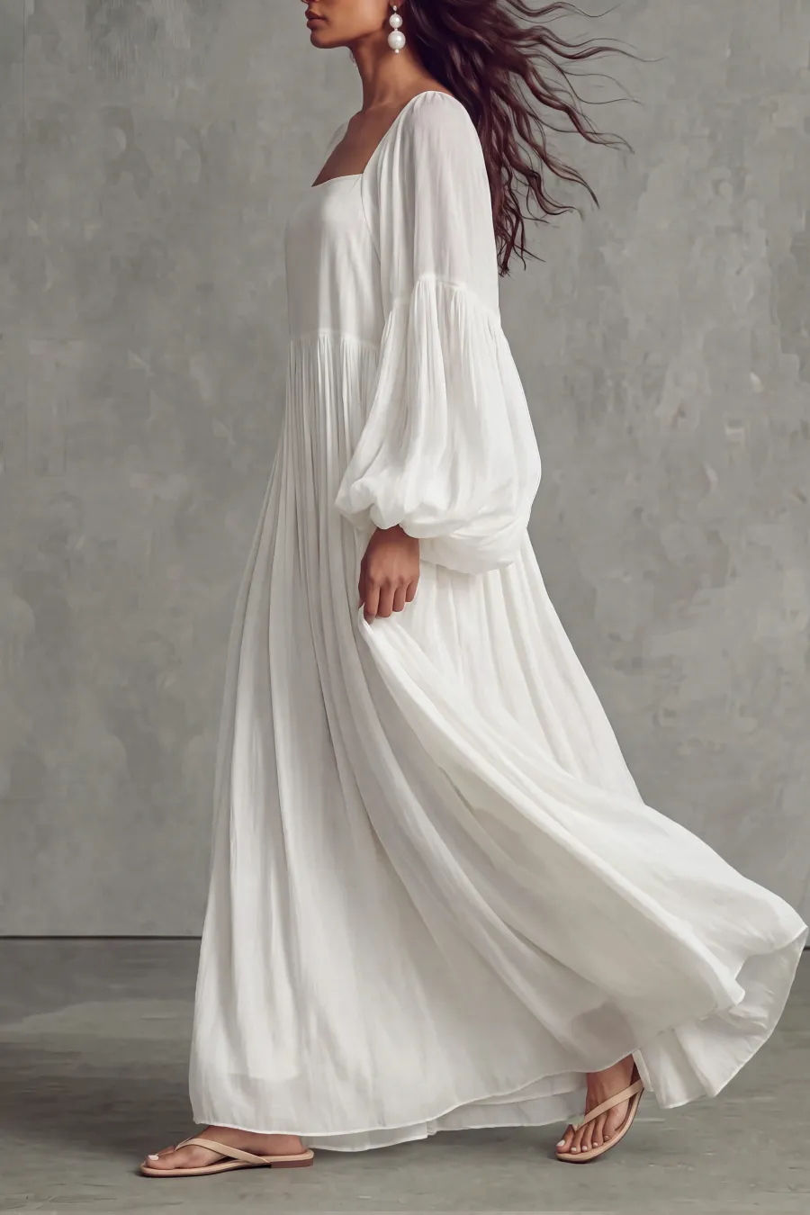 Square Neck Ruffle Maxi Dress