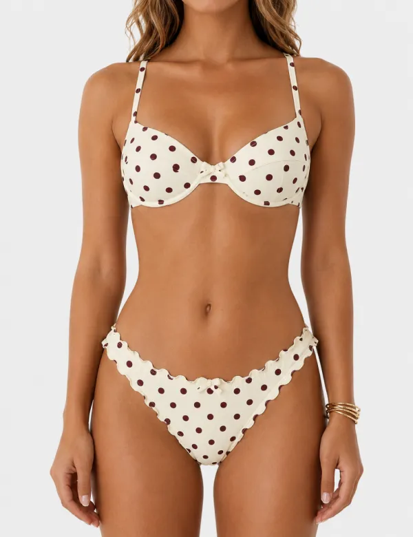 Polka Dot Sweetheart Neck Piece Bikini Set