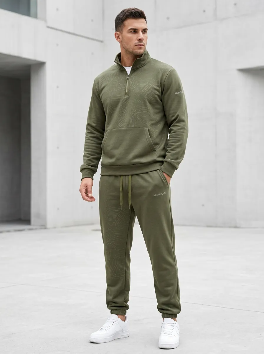 Men's Modern Topographic Pattern Print Jogger Set
