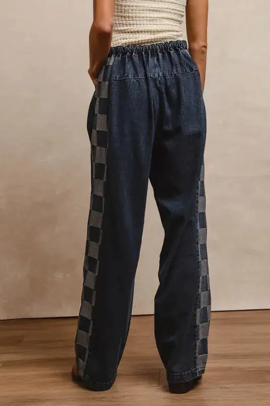 Denim High Rise Wide Leg Drawstring Jeans