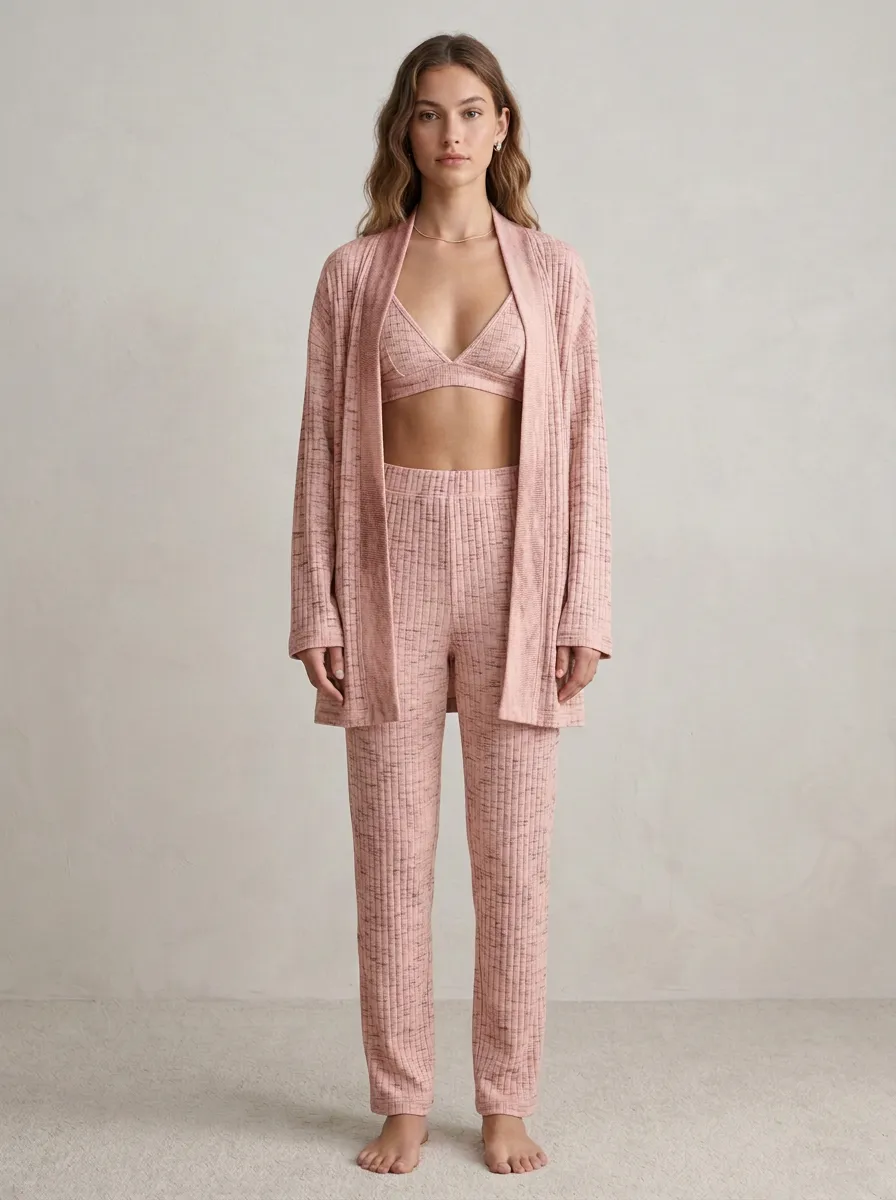 Textured Ribbed Cardigan Lounge Set