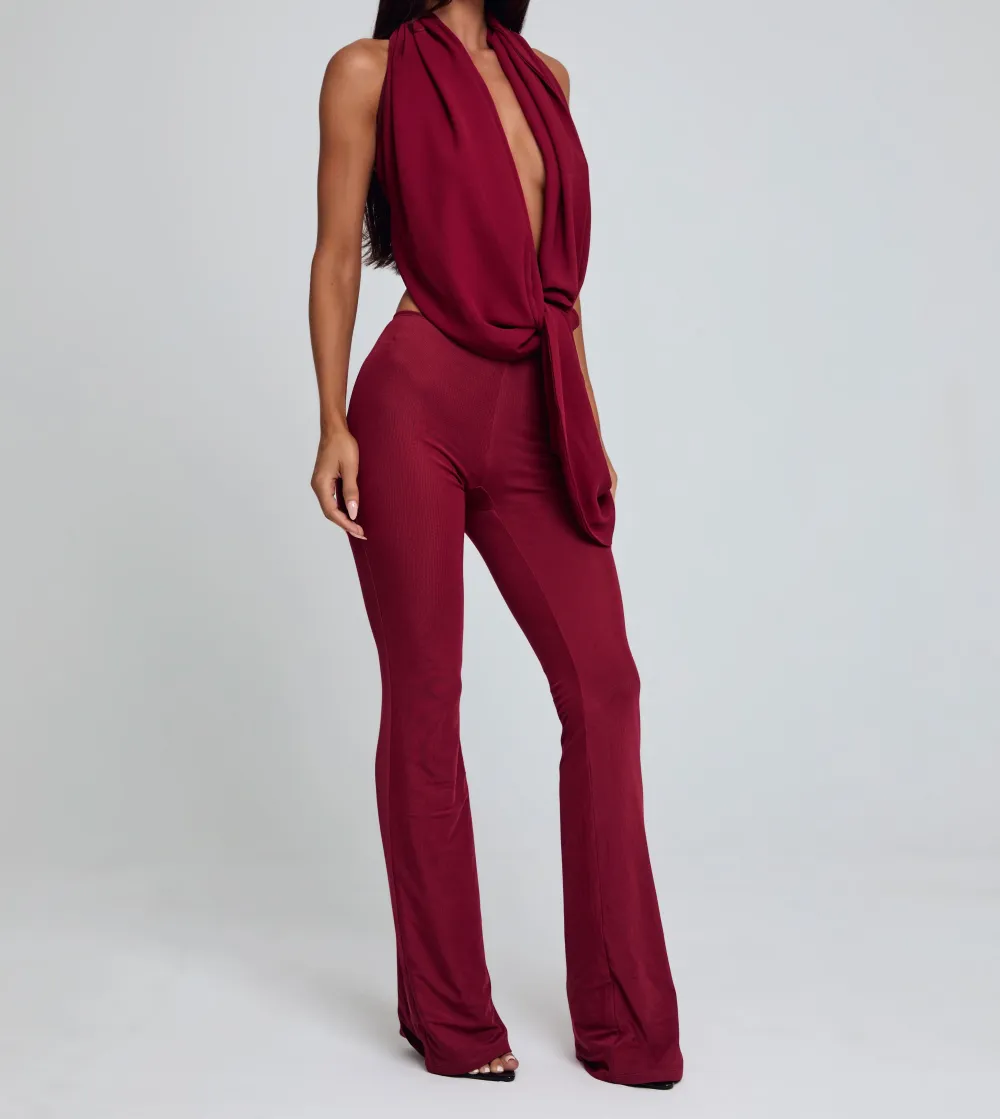 Burgundy Cowl Neck Jumpsuit