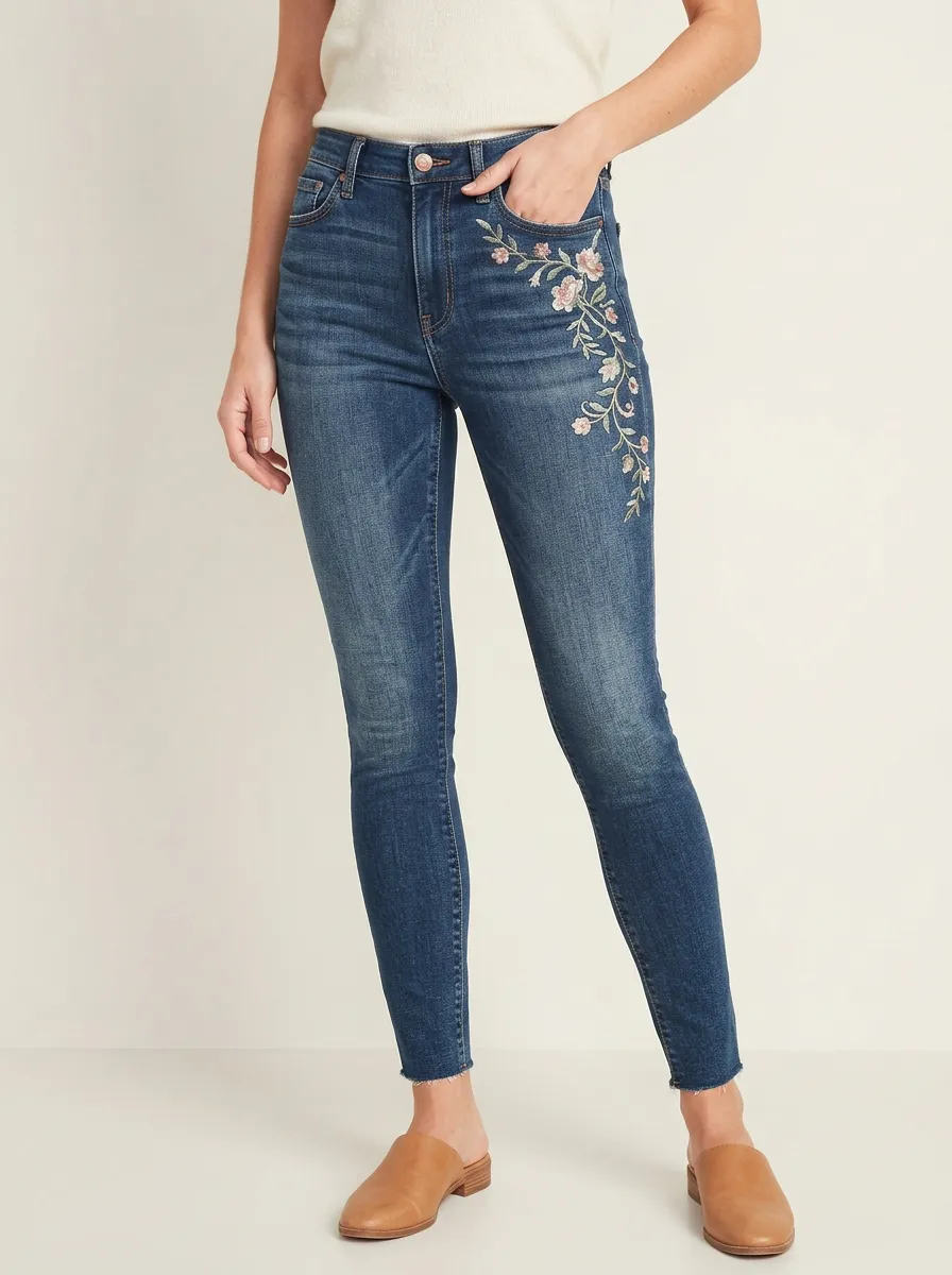 Women's Willow Floral Vintage Flower Embroidered Slim Jeans